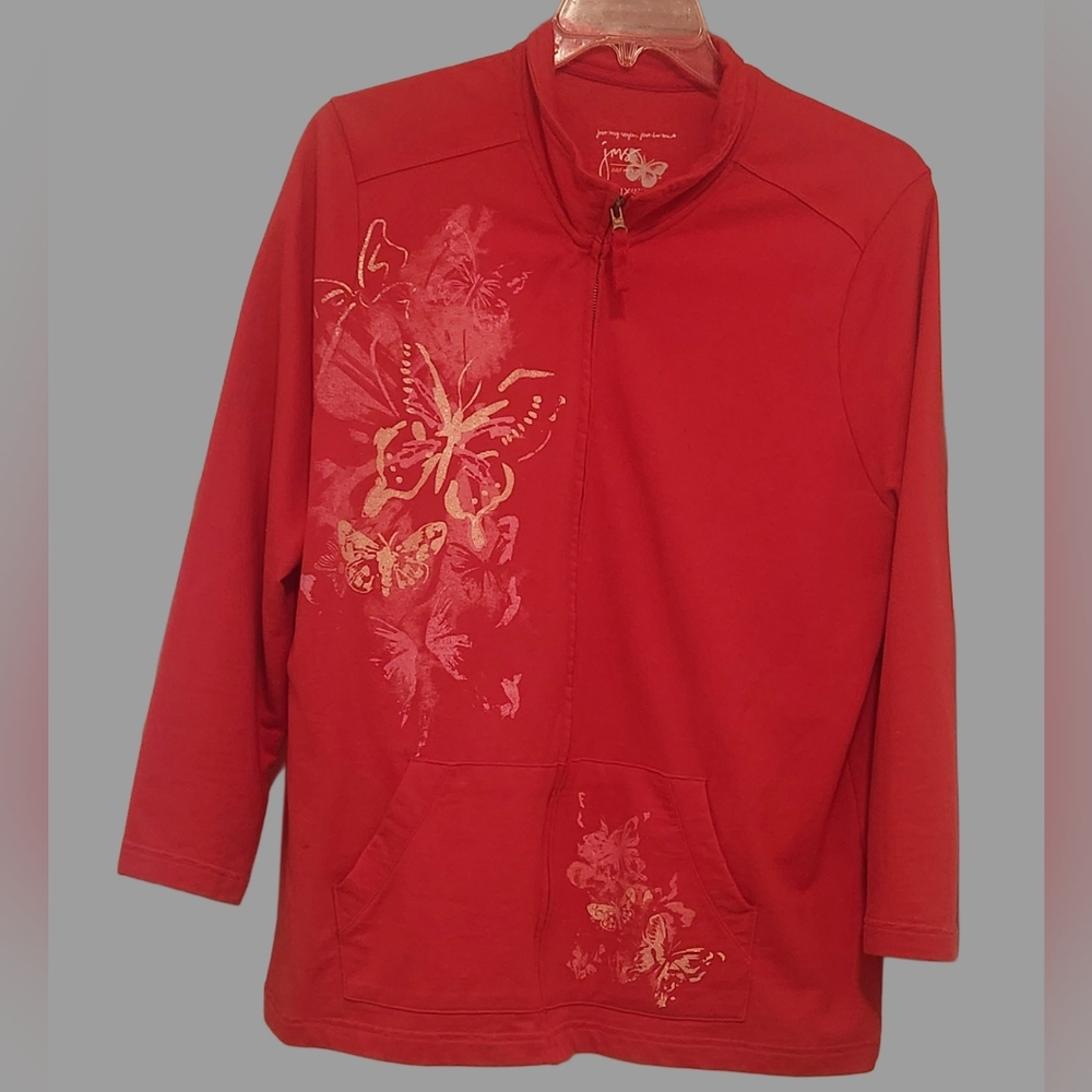 Just My Size Red Pullover with Butterfly Design